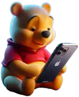 a winnie the pooh bear is holding an apple iphone