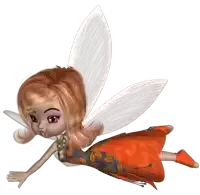 a cartoon fairy with red hair and white wings is flying in the air