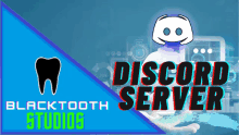 a logo for blacktooth studios shows a tooth and the words discord server