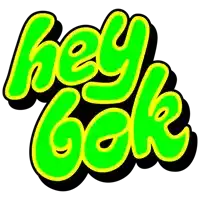 a green and yellow logo that says " hey look "