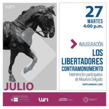 a poster with a statue of a horse and the date 27 martes 4:00 p.m.