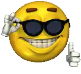 a smiley face wearing sunglasses giving a thumbs up