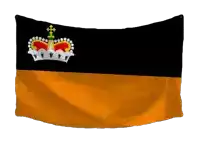 black and orange flag with a crown on it