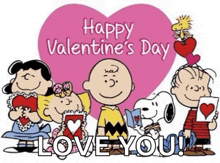 a valentine 's day card with snoopy charlie brown and friends