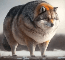 a painting of a wolf with a very large belly