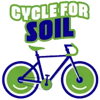 a blue and green bicycle with the words " cycle for soil " below it