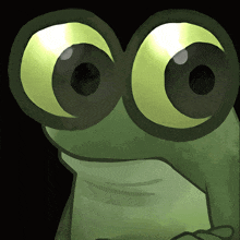 a close up of a cartoon frog 's eyes on a black background