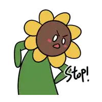 a cartoon drawing of a sunflower with the word stop written on it