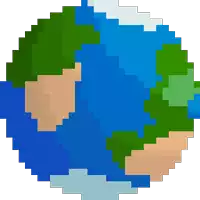 a pixel art illustration of a globe with a blue ocean and green land .