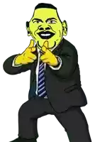 a cartoon of a man in a suit and tie with a yellow face giving a thumbs up