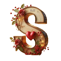 the letter s is made of wood and decorated with roses and a heart