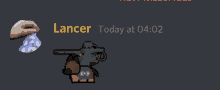 a picture of a dog with a gun and the name lancer today at 04:02