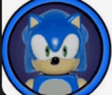 a picture of a sonic the hedgehog in a blue circle with green eyes .