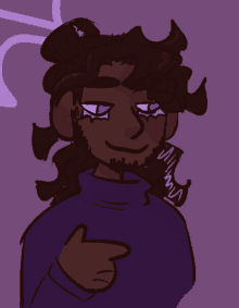 a drawing of a man with a beard and a purple background has the letters mm on the bottom