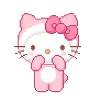 a pixel art of a hello kitty with a pink bow on her head .