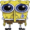 spongebob squarepants is crying with a tear coming out of his eye .