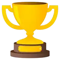 a yellow trophy with a brown base and a gold label