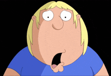 a cartoon character with blonde hair and a blue shirt is making a surprised face