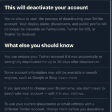 a screenshot of a page that says this will deactivate your account