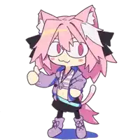 a cartoon drawing of a girl with pink hair and cat ears