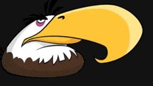 a cartoon bald eagle with a large beak and a purple eye