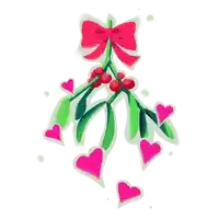 a drawing of mistletoe with a pink bow and hearts