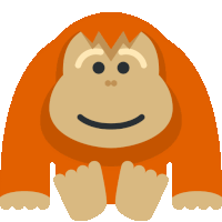 a cartoon illustration of an orangutan with a smile on his face