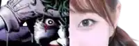 a close up of a woman 's face next to a picture of a joker .