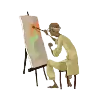 a cartoon of a man painting on an easel with a brush