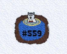 a pixel art of a husky wearing a crown in a pool with the number 559