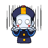 a cartoon drawing of a ghost with chinese characters on his hat