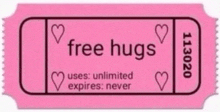 a ticket that says free hugs on it