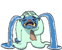 a cartoon drawing of a monster crying with blue tears coming out of its eyes