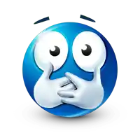 a blue smiley face with big eyes covering its mouth with its hands