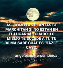 a picture of a full moon with a quote in spanish