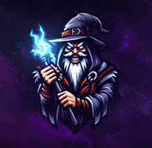 an illustration of a wizard with a beard holding a wand