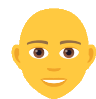 a bald man 's face with brown eyes and a smile on his face