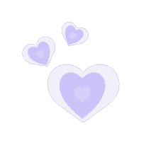 three purple hearts are floating in the air