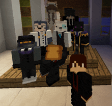 a group of minecraft characters standing in a room