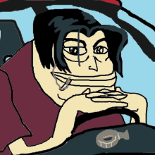 a cartoon character smoking a cigarette while driving a car