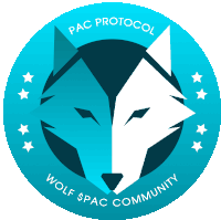 a logo for pac protocol wolf spac community with a wolf in the center