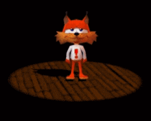 a cartoon fox with an exclamation mark on his shirt