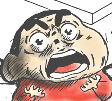 a cartoon drawing of a man with a shocked look on his face