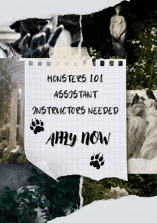 monsters 101 assistant instructors needed amy now written on a piece of paper