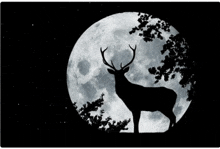 a deer standing in front of a full moon