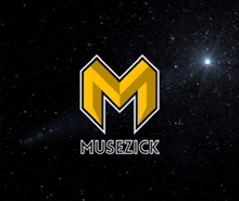 a logo for musezick is displayed in front of a starry night sky