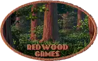 a sign that says redwood games with a picture of trees