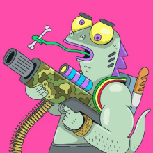 a cartoon of a dinosaur holding a gun