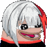 a pixel art drawing of a girl with white hair and red highlights .