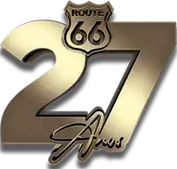 a gold number 27 with a route 66 sign on it